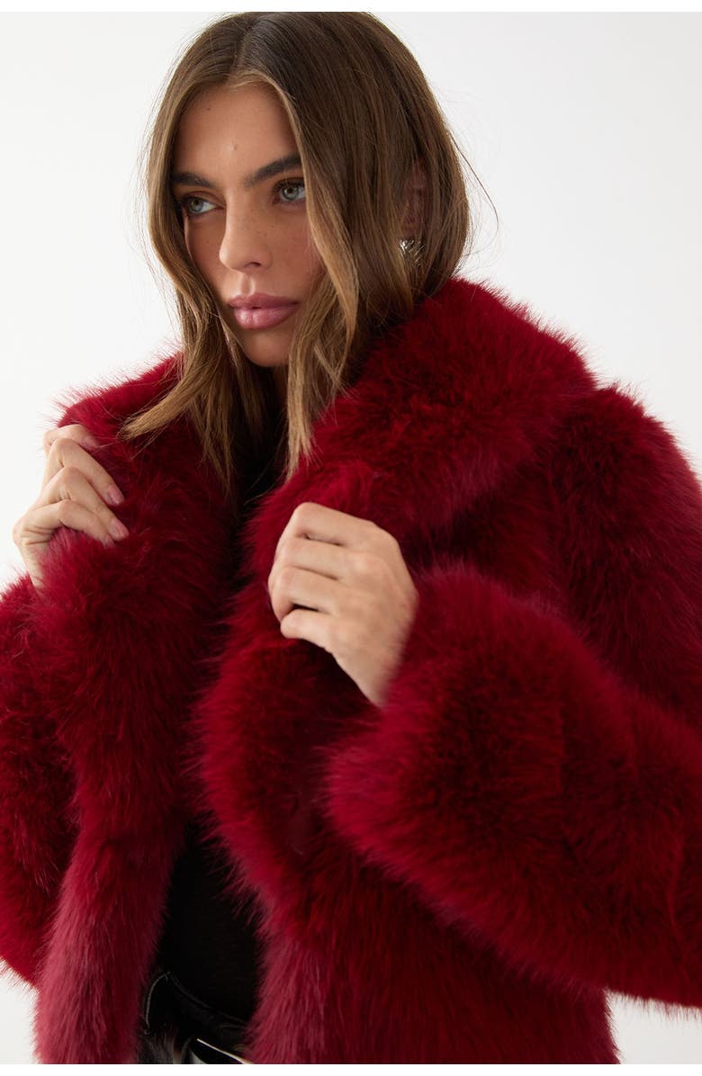 MissPap Faux Fur Cropped Collar Coat, Alternate, color, Red