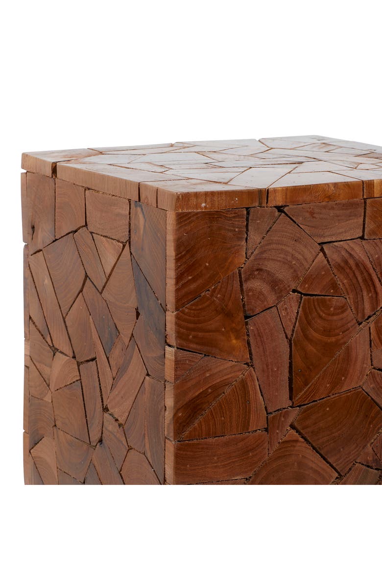 GINGER BIRCH STUDIO Brown Teakwood Contemporary Accent Table with Mosaic Design, Alternate, color, 