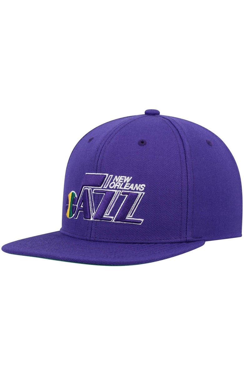 Mitchell & Ness Men's Mitchell & Ness Purple New Orleans Jazz Hardwood Classics Team Ground 2.0 Snapback Hat, Main, color, Purple