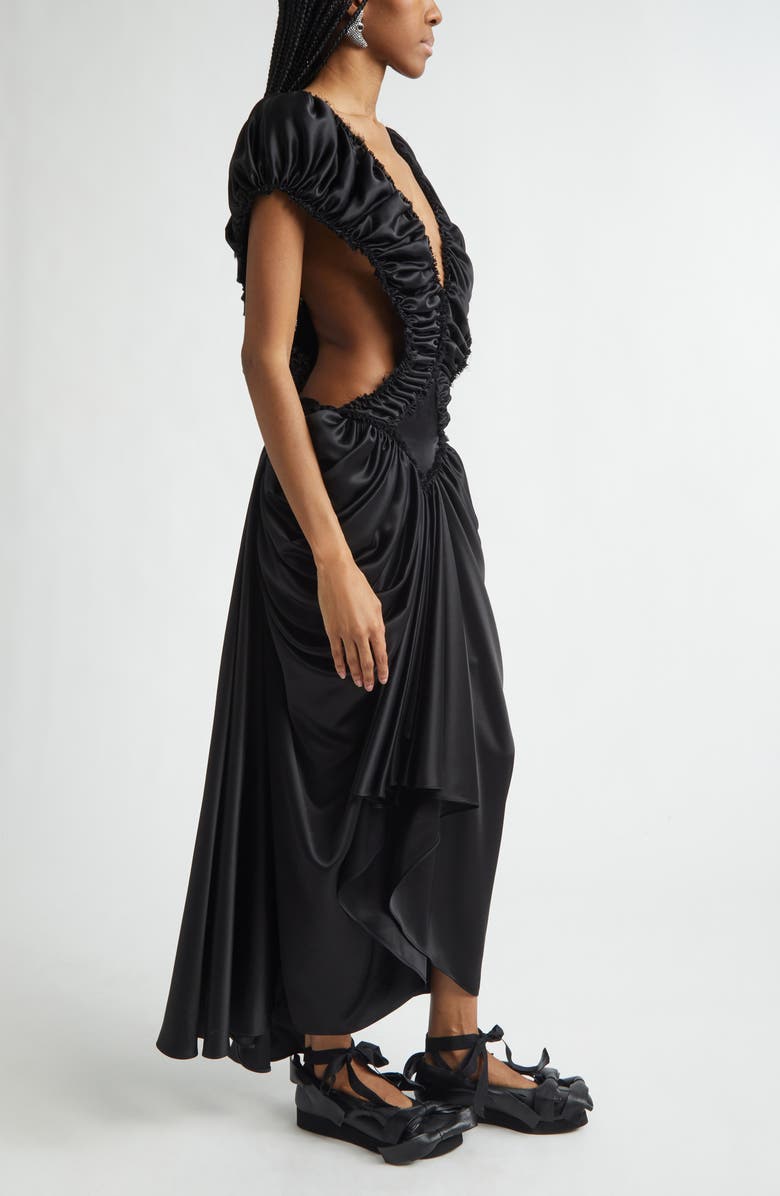 Collina Strada Diamond Satin & Lace Slipdress, Alternate, color, Black