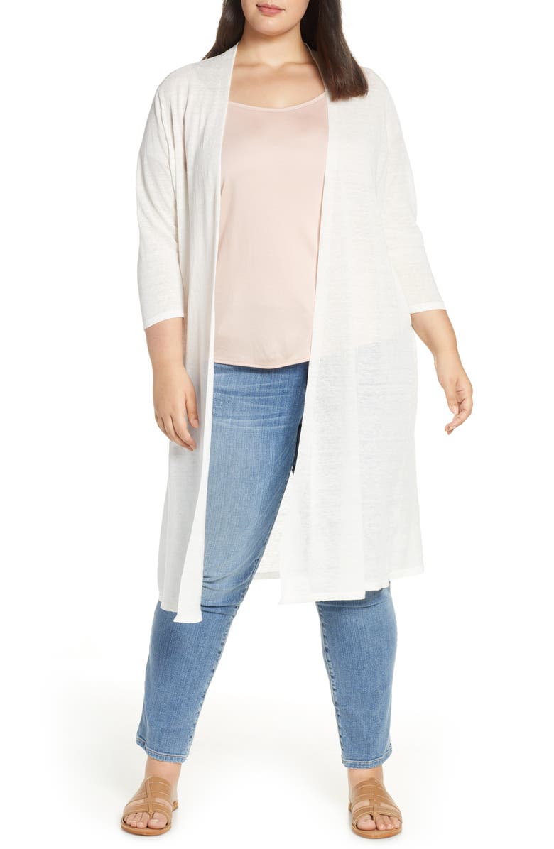 Eileen Fisher Long Organic Linen Blend Cardigan, Main, color, 
