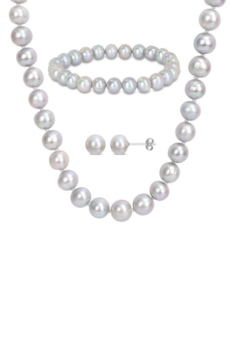 Freshwater Pearl Necklace, Bracelet & Stud Earrings Set
