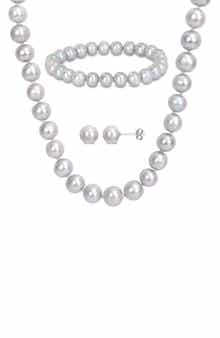 DELMAR Freshwater Pearl Necklace, Bracelet & Stud Earrings Set