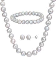DELMAR Freshwater Pearl Necklace, Bracelet & Stud Earrings Set