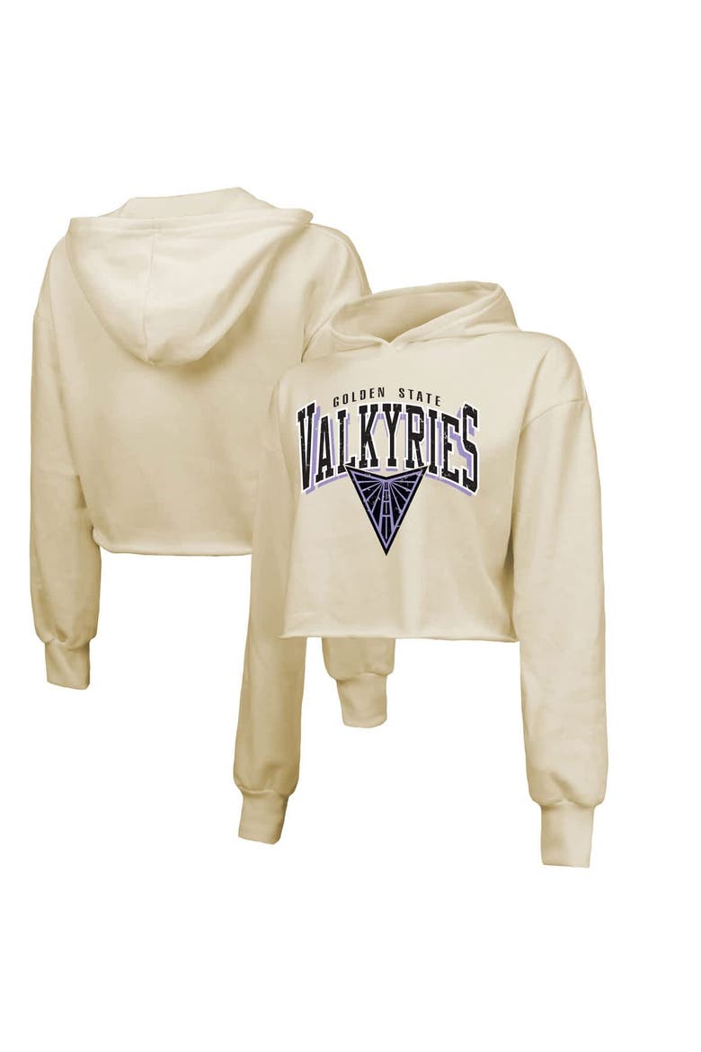 Women's Majestic Threads Cream Golden State Valkyries Circus Shot Drop Shoulder Tri-Blend Cropped Pullover Hoodie, Main, color, Cream