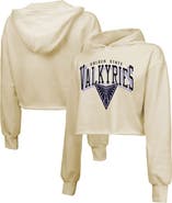 Majestic Threads Women's Majestic Threads Cream Golden State Valkyries Circus Shot Drop Shoulder Tri-Blend Cropped Pullover Hoodie