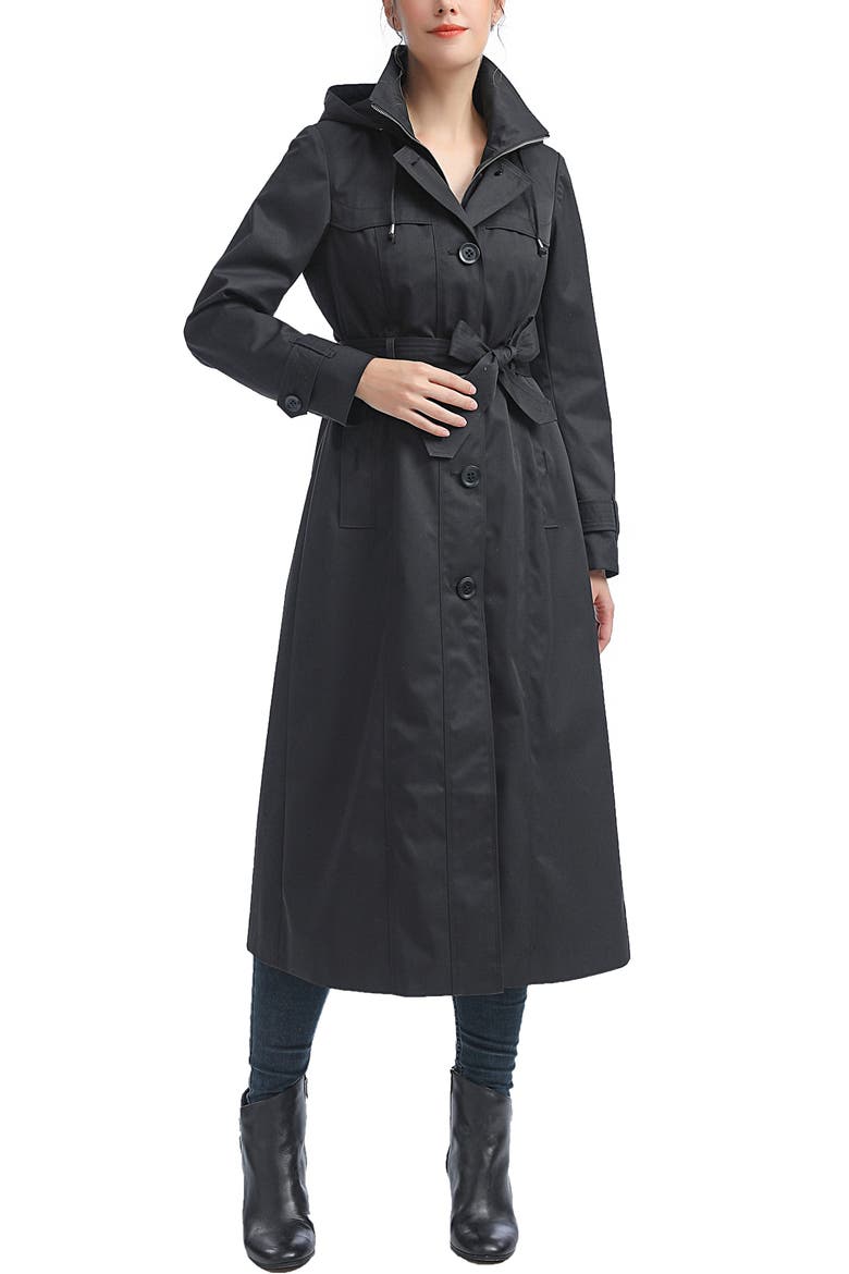 Women's Aine Hooded Long Rain Coat, Alternate, color, Black