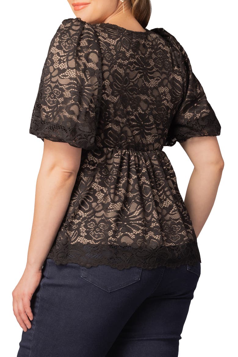 Winsome Puff Sleeve Lace Top, Alternate, color, BLACK/ NUDE