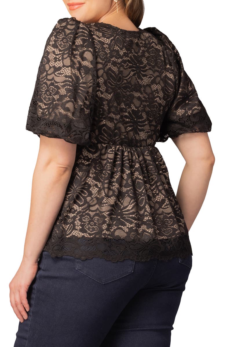 Kiyonna Winsome Puff Sleeve Lace Top, Alternate, color, Black/ Nude