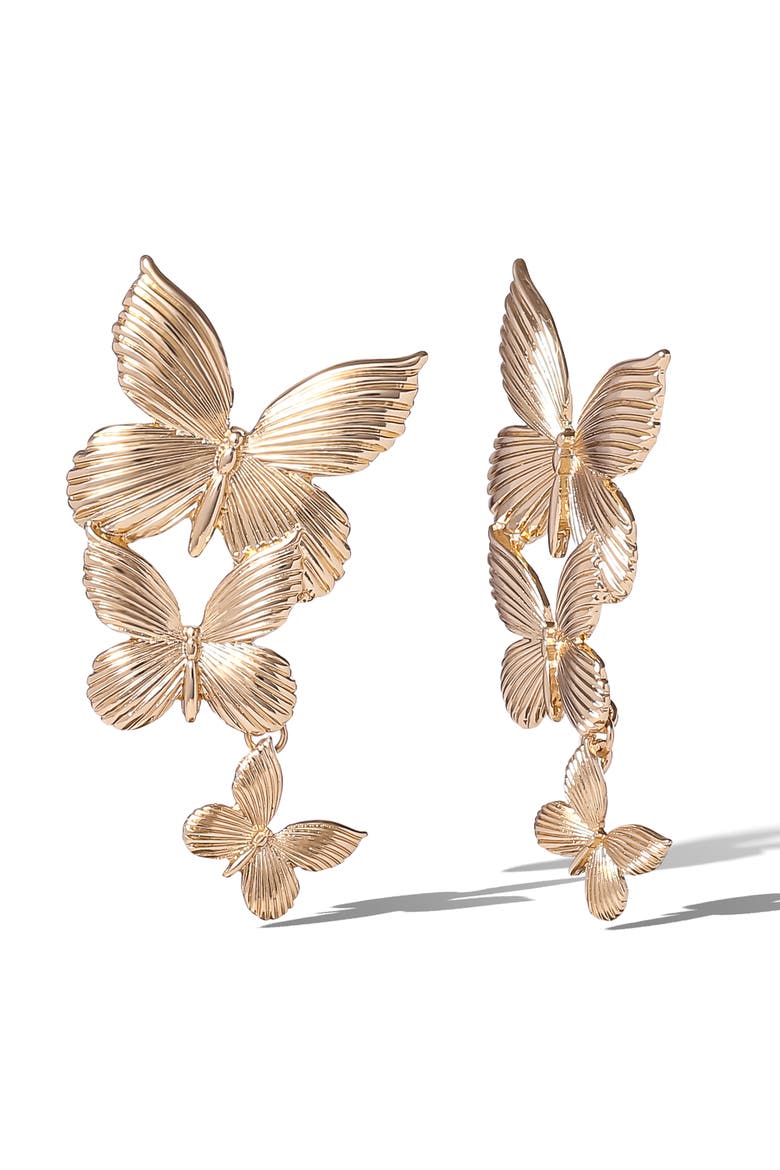 Cascading Butterfly Gold-Tone Drop Earrings, Alternate, color, Gold