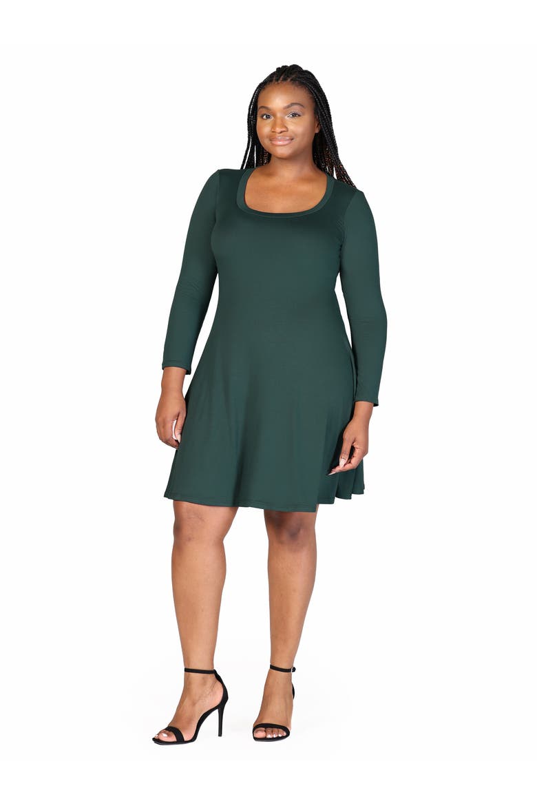 Plus Size Classic Long Sleeve  Flared Mini Dress, Alternate, color, Hunter