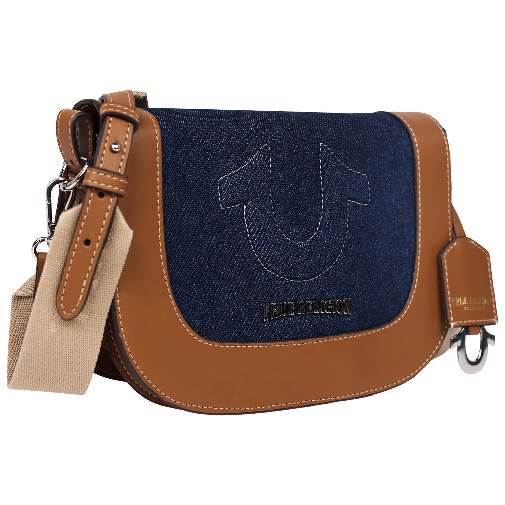 True Religion Denim Raised Horseshoe Crossbody Flap, Alternate, color, Denim