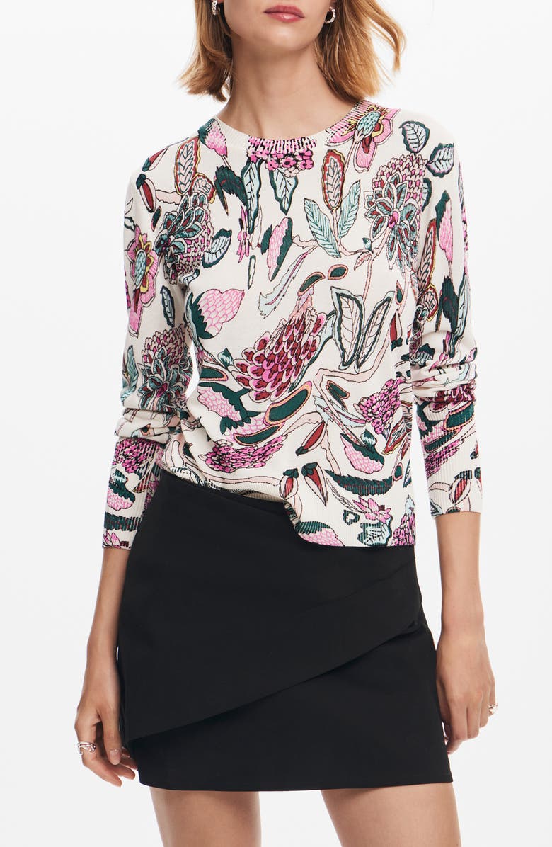 Desigual Manchester Floral Print Crewneck Sweater, Main, color, 
