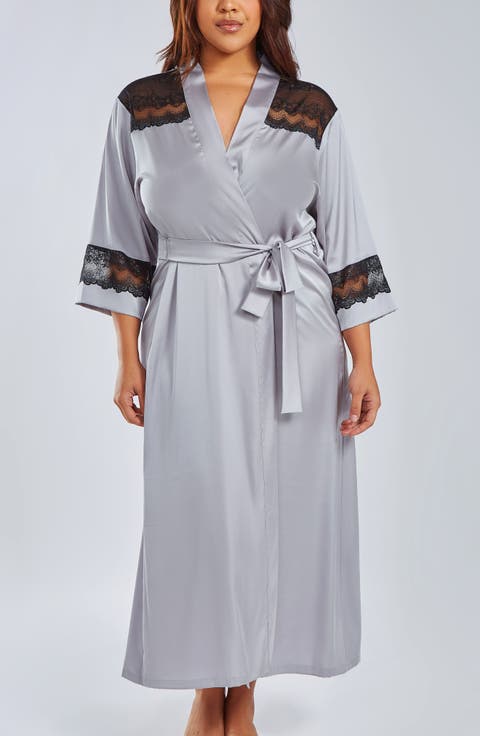 Lace Trim Satin Long Robe