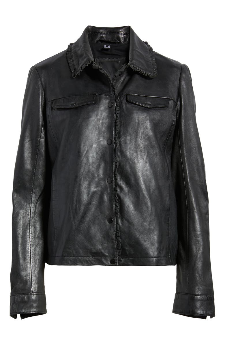 MAURITIUS Limma Ruffle Leather Jacket, Main, color, Black