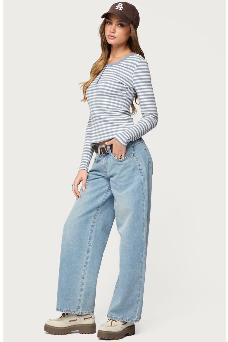 Roma Stripe Rib Henley Top, Alternate, color, BLUE