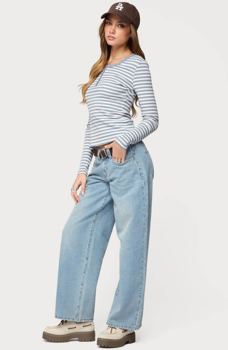 EDIKTED Roma Stripe Rib Henley Top, Alternate, color, Blue