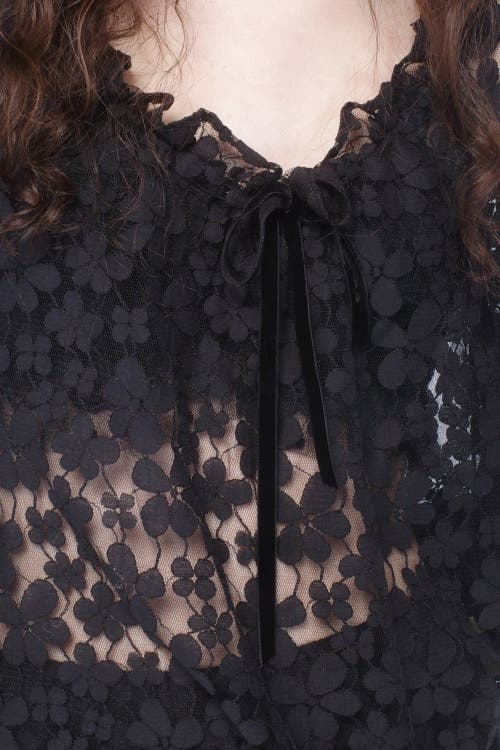 Shop Anna Sui Shadow Blossom Tulle Elastic Lace Blouse In Black