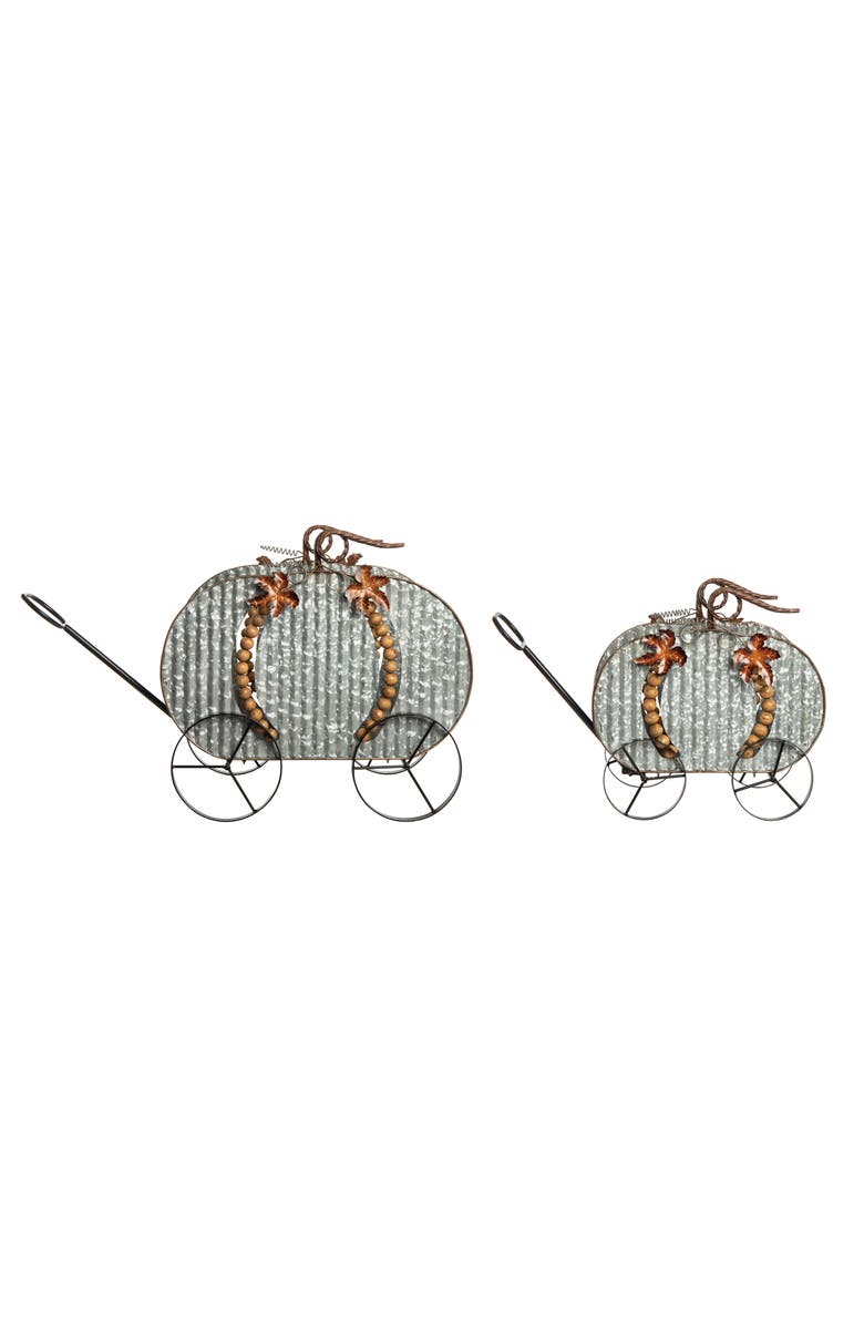 Transpac Silver Harvest Beaded Pumpkin Wagons Set of 2 Decorative Decor, Main, color, Silver