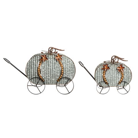 Silver Harvest Beaded Pumpkin Wagons Set of 2 Decorative Decor