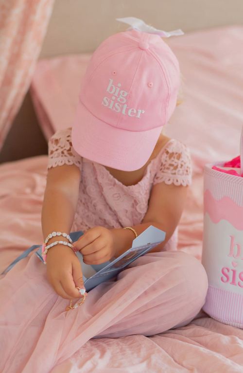 Bits & Bows Big Sister Twill Bow Baseball Hat In Pink