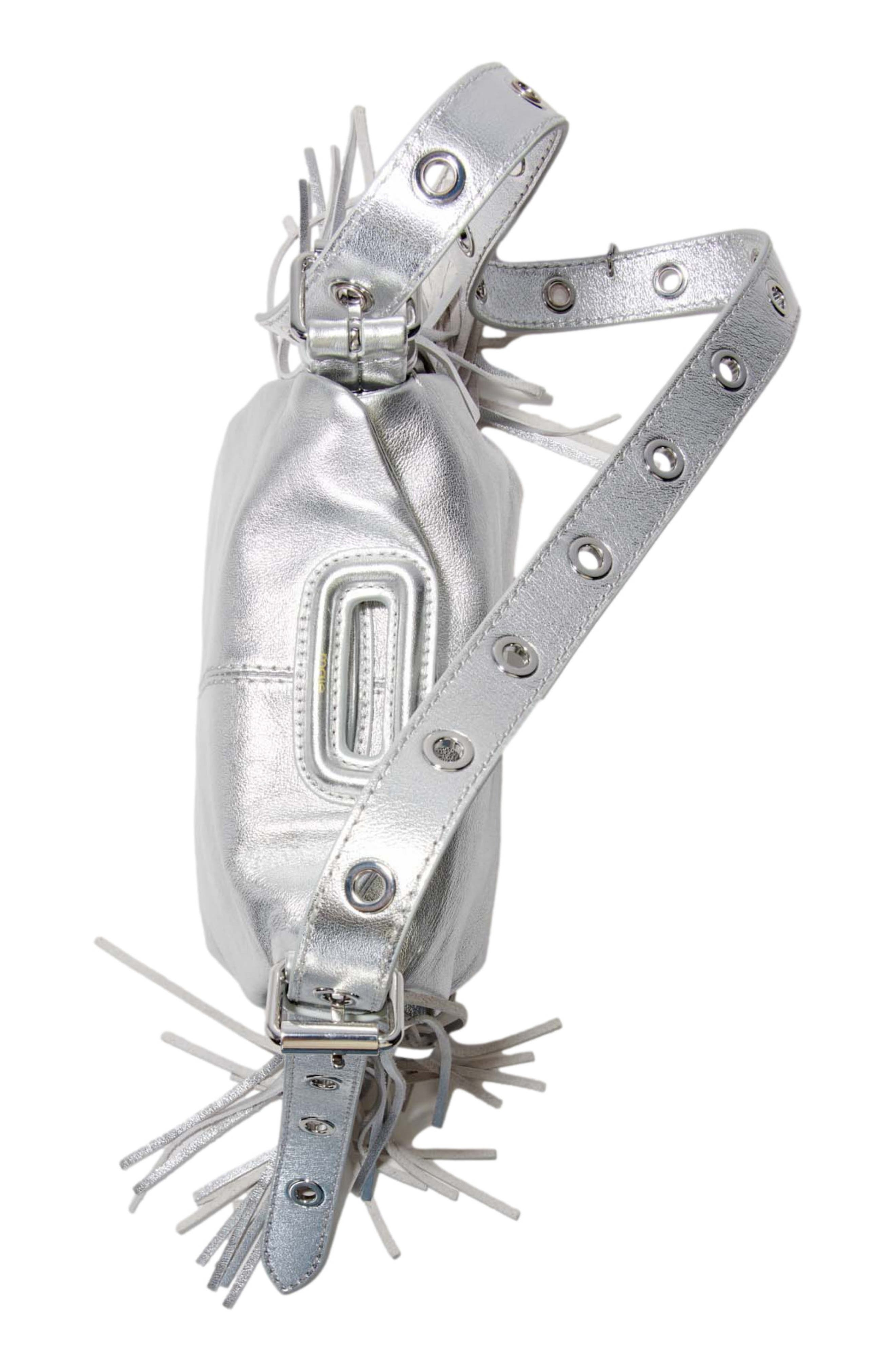 Miss M mini metallic leather bag, Alternate, color, SILVER