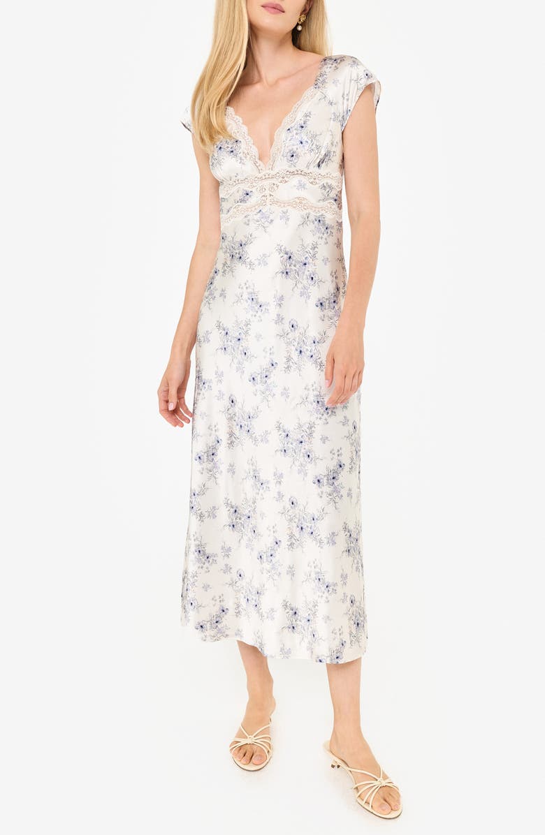 CAMI NYC Roshani Floral Lace Inset Silk Dress, Main, color, 