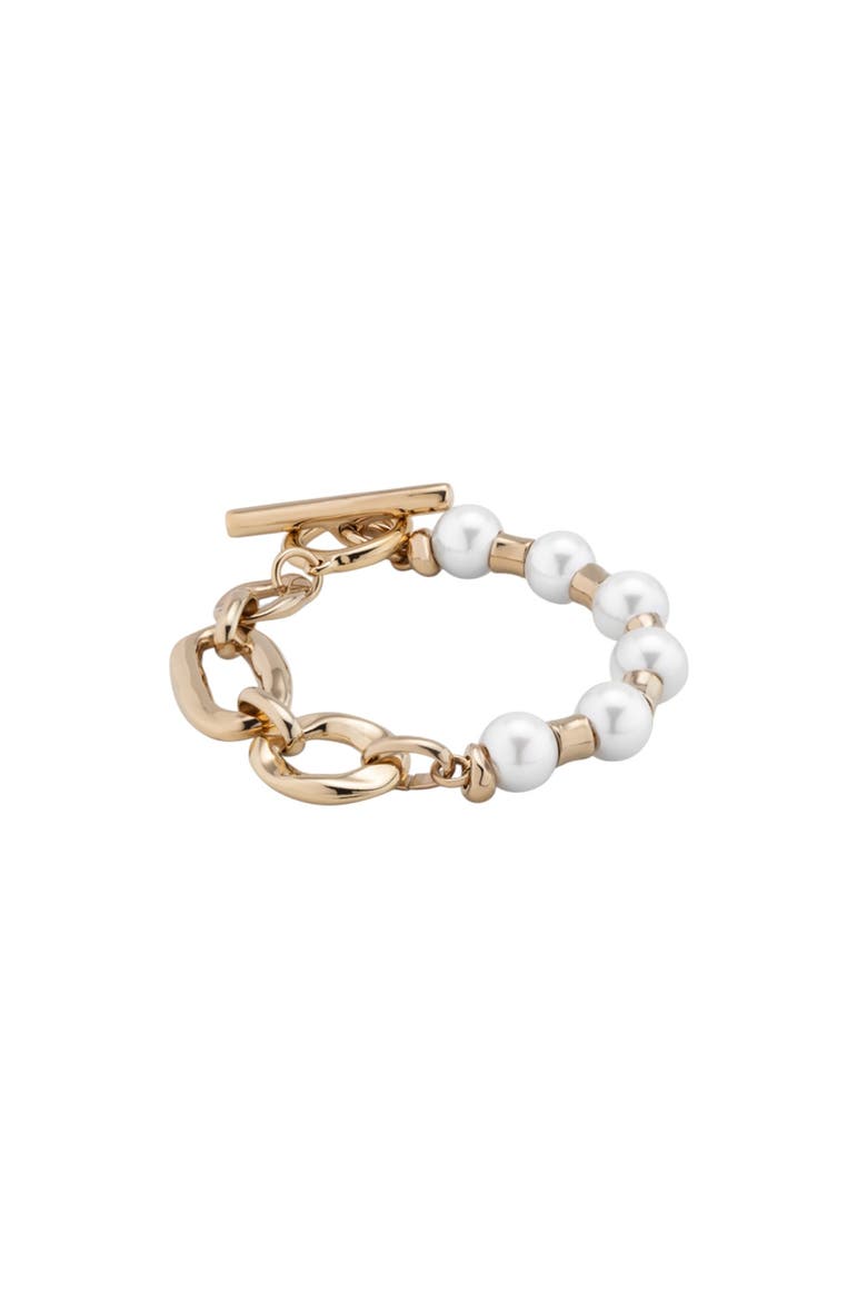 Link & Pearl Combo Bracelet, Alternate, color, Gold