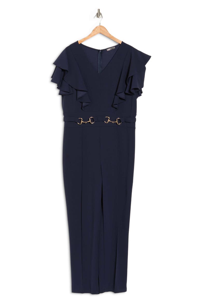 Nova Flutter Sleeve Scuba Crepe Jumpsuit, Alternate, color, NAVY BLAZER