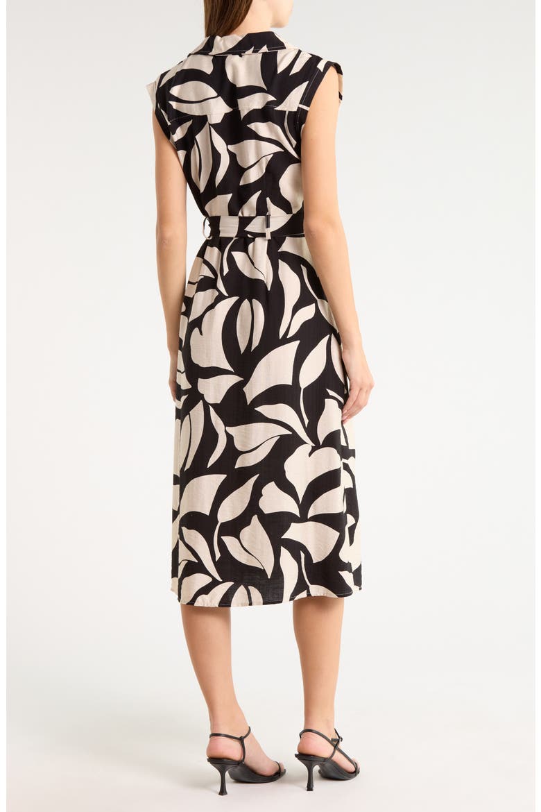 Cap Sleeve Front Zip Midi Dress, Alternate, color, BLACK/ TAUPE