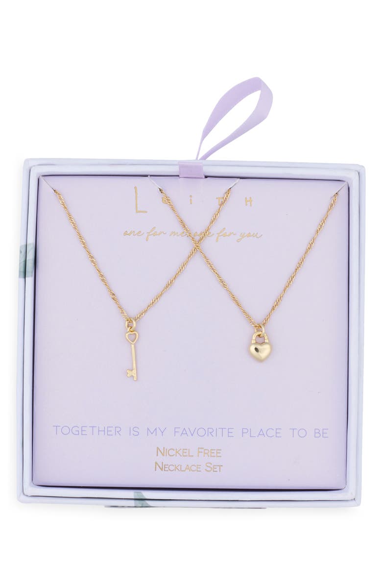 Leith Together Is My Favorite Place To Be Set of 2 You & Me Lock Key Pendant Necklaces, Main, color, Gold