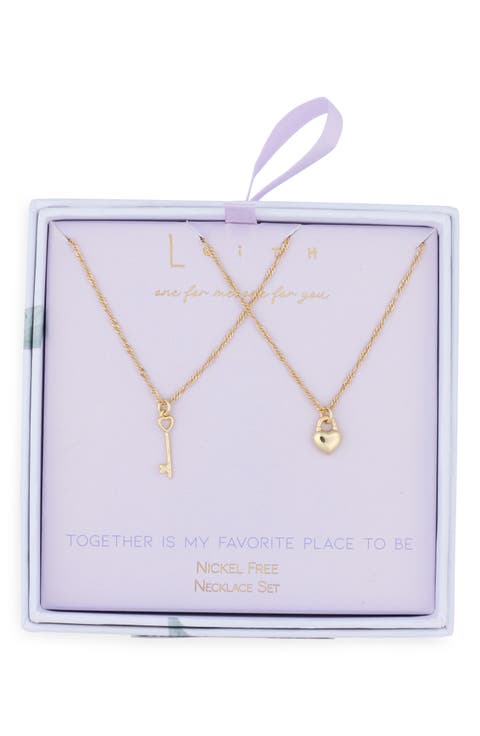 Together Is My Favorite Place To Be Set of 2 You & Me Lock Key Pendant Necklaces