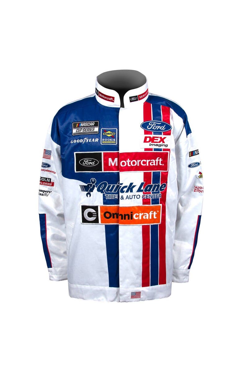 CHECKERED FLAG Men's Checkered Flag White Harrison Burton Ford Motocraft Nylon Uniform Full-Snap Jacket, Alternate, color, 