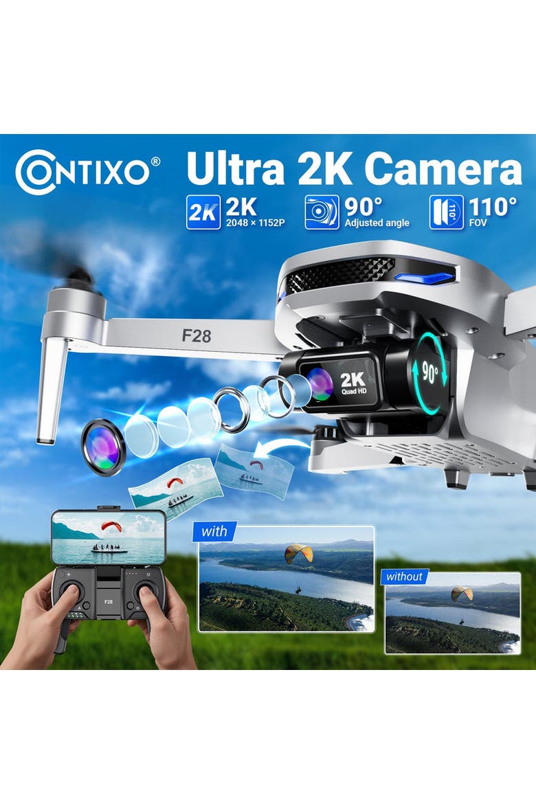 2K Foldable Camera Drone, Alternate, color, Grey