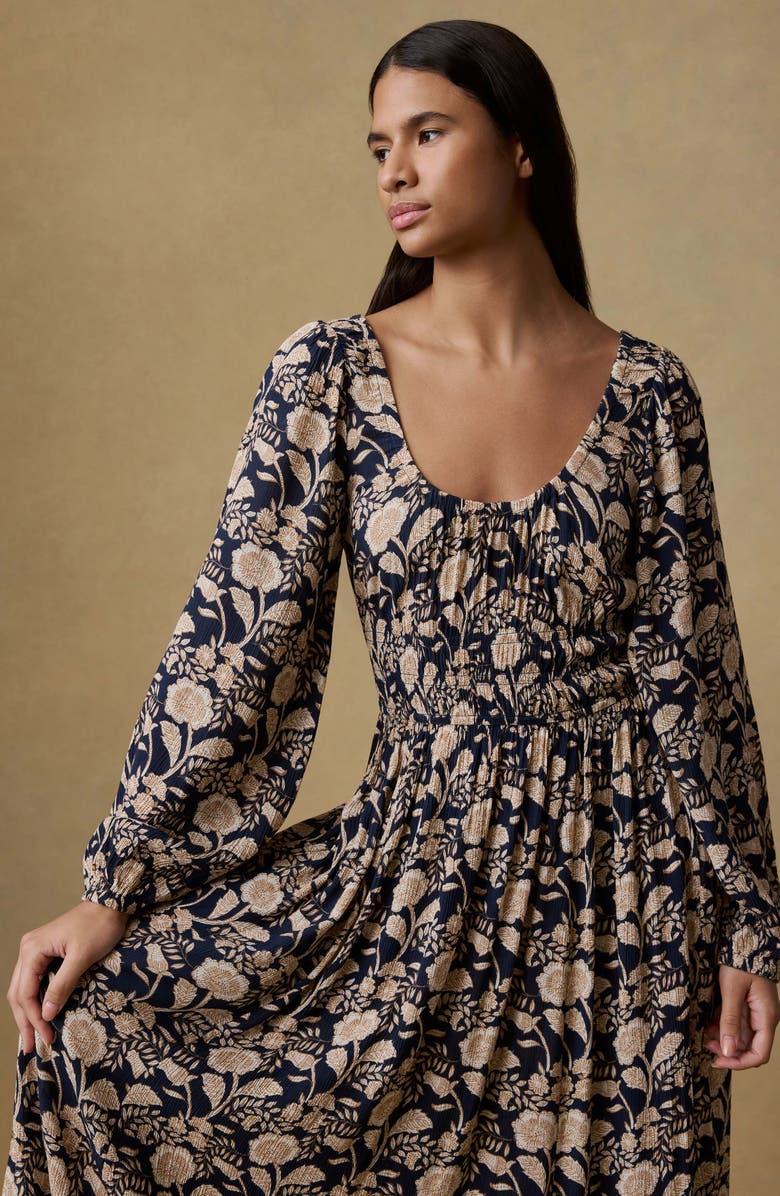 Faherty Floral Long Sleeve Seersucker Midi Dress, Alternate, color, Avignon Floral Print
