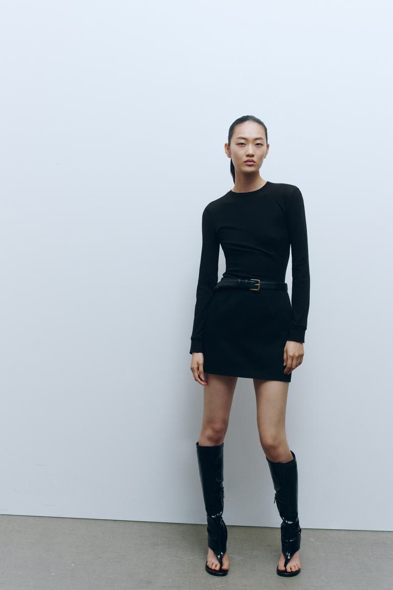 Long-sleeved Cotton Top, Alternate, color, Black