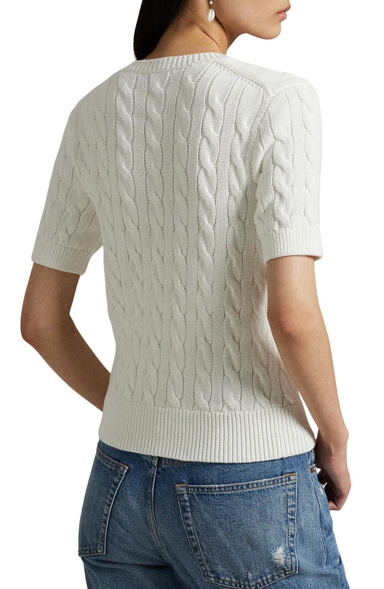 Polo Ralph Lauren Cable Knit Short Sleeve Cotton Cardigan, Alternate, color,