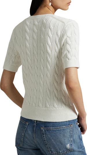 Cable Knit Short Sleeve Cotton Cardigan