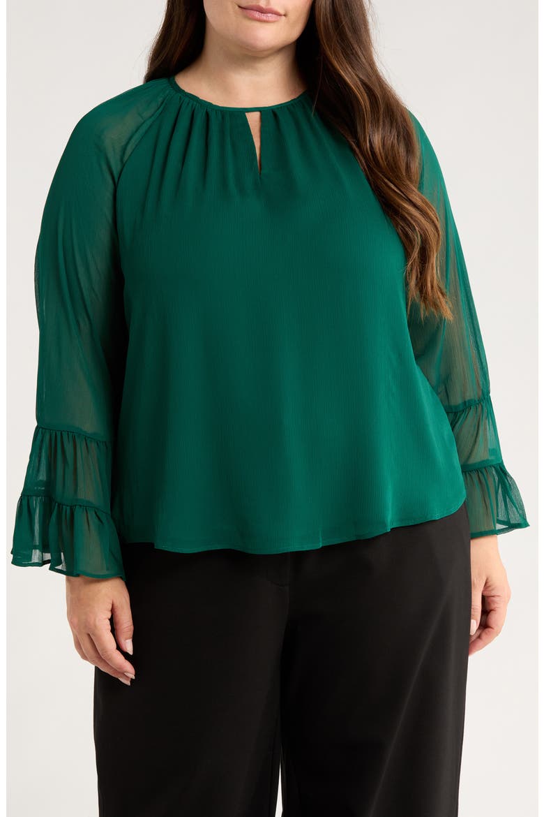 Keyhole Tiered Long Sleeve Top, Main, color, DARK FOREST