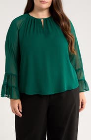 CeCe Keyhole Tiered Long Sleeve Top