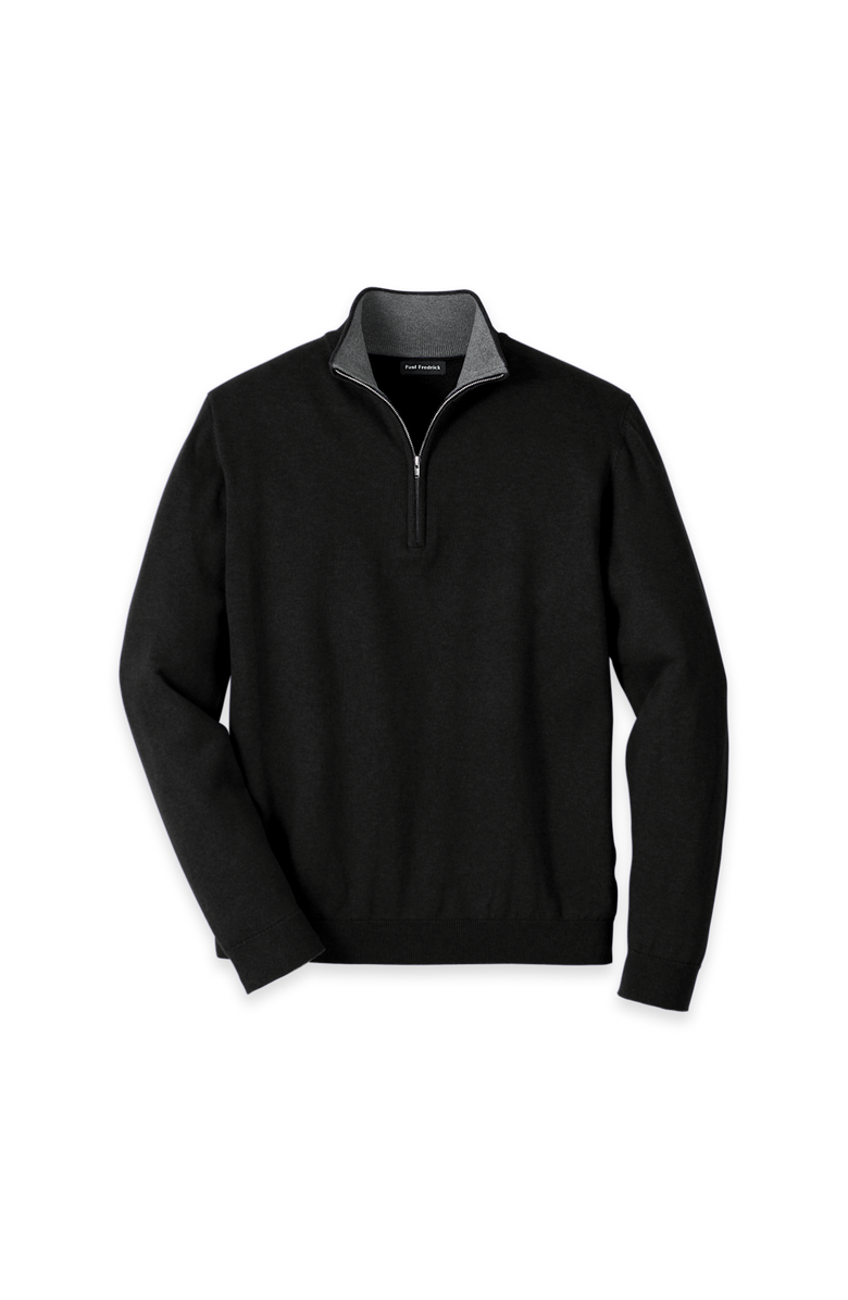 Paul Fredrick Supima Cotton Quarter Zip Mock Neck Sweater, Main, color, Black