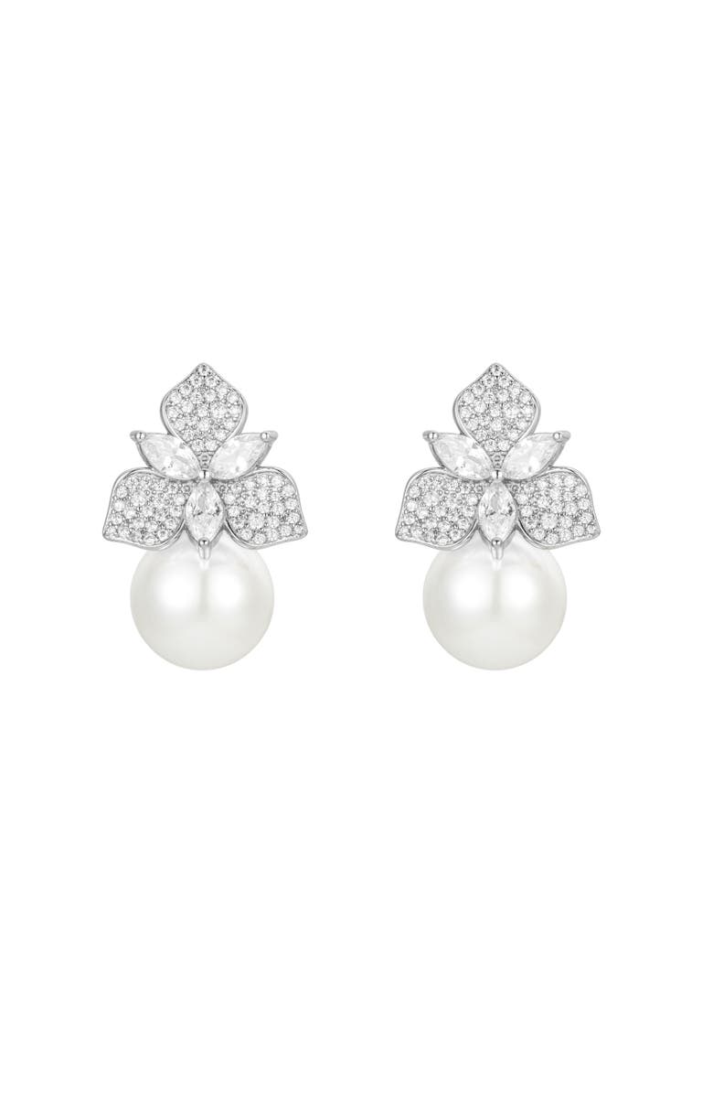 Untamed Petals Sophie Pearl Drop Earrings, Main, color, Silver