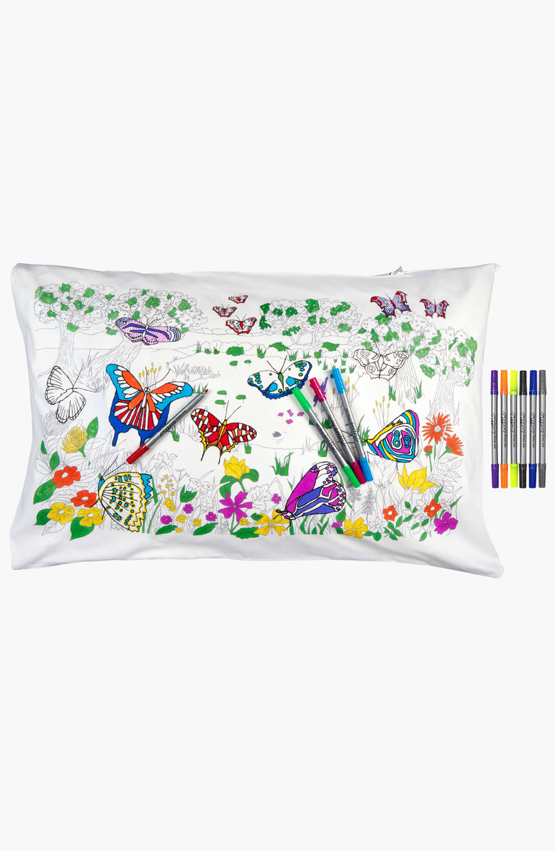 Eat Sleep Doodle Color Your Own Pillowcase Butterfly, Main, color, White