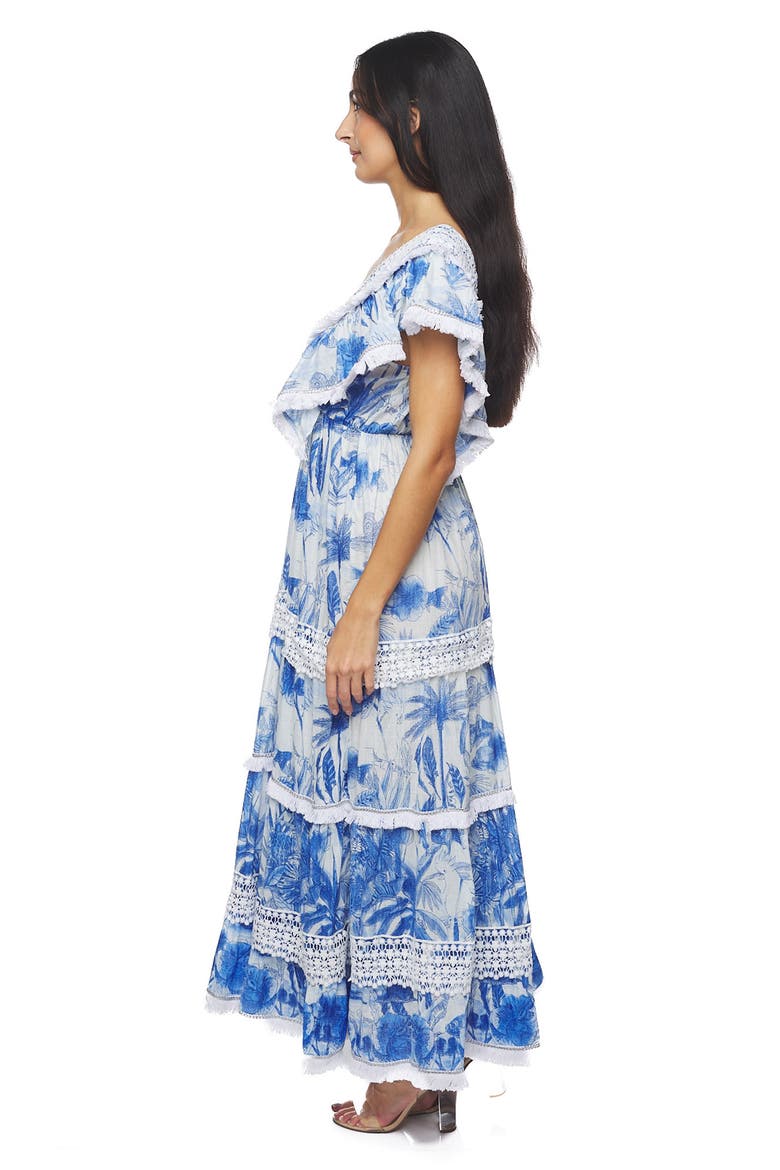 Plunge Fringe Trim Maxi Dress, Alternate, color, BLUE