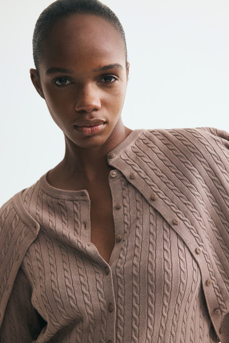 Cable-knit Cardigan, Alternate, color, Taupe