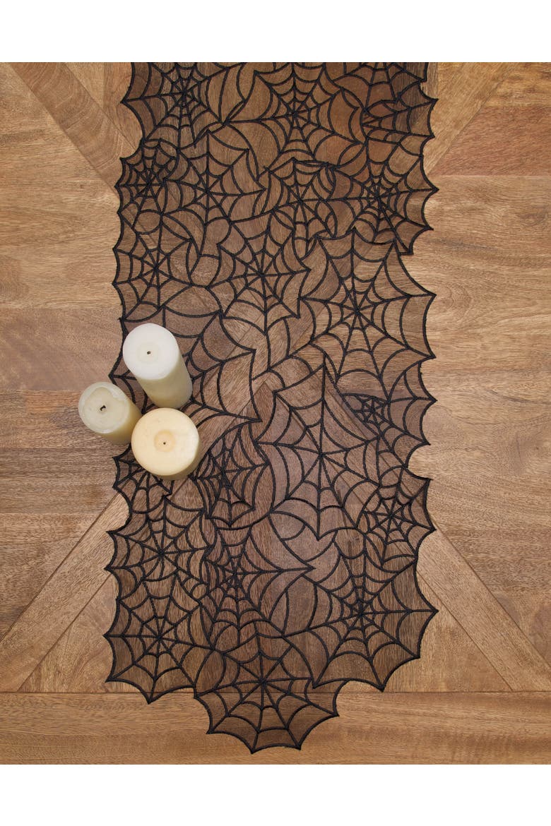 Spider Webb Halloween Reversible Translucent Decorative Table Runner 12" x 68", Alternate, color, Black