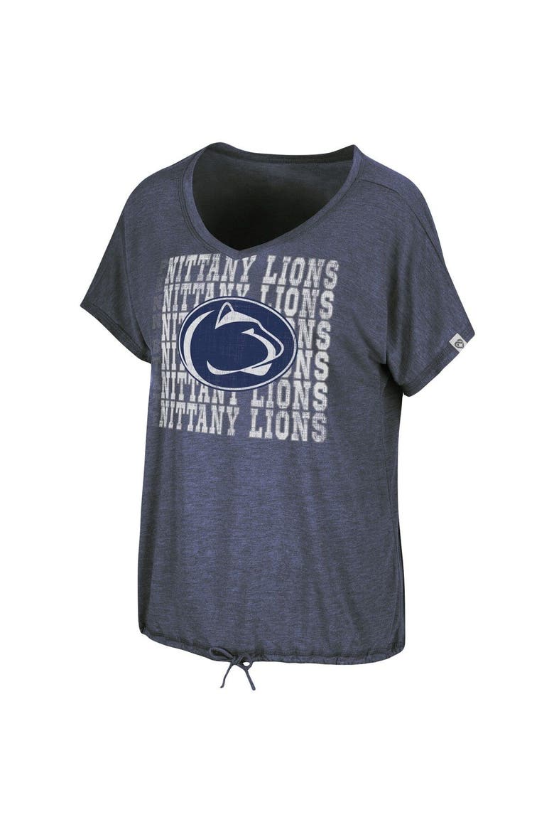 Women's Colosseum Heathered Navy Penn State Nittany Lions Fifth Sense Drawcord V-Neck T-Shirt, Alternate, color, Heather Navy