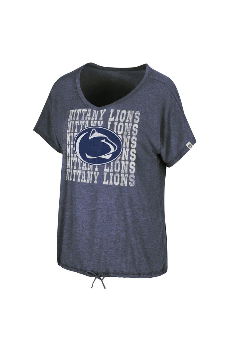 COLOSSEUM Women's Colosseum Heathered Navy Penn State Nittany Lions Fifth Sense Drawcord V-Neck T-Shirt, Alternate, color,
