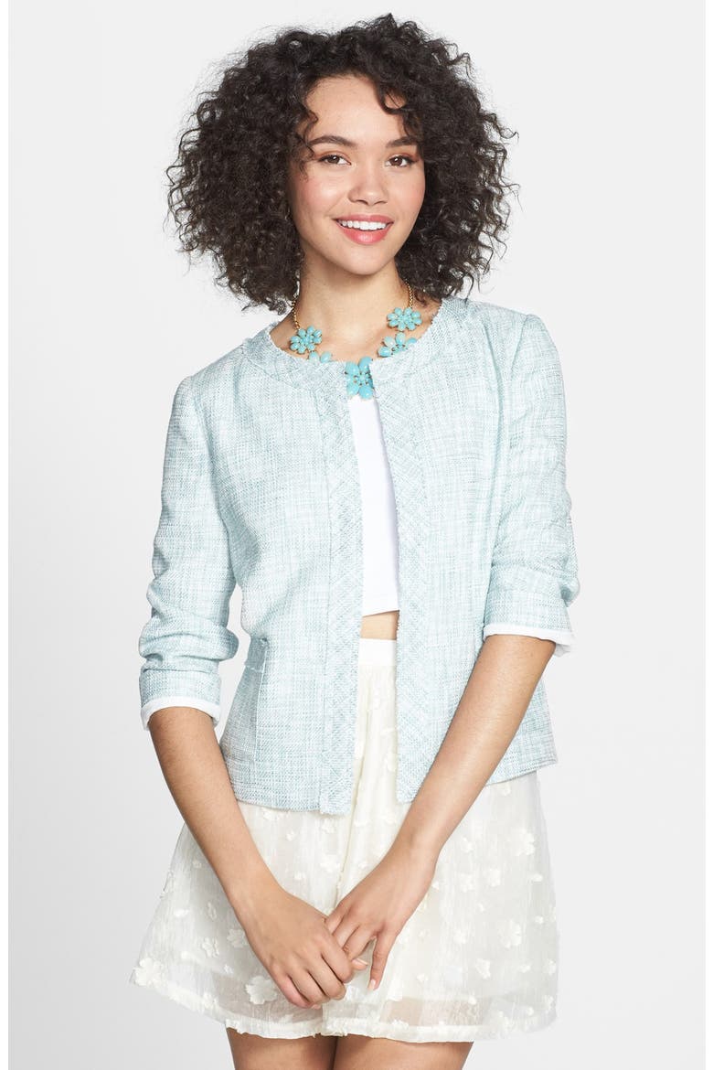 Frayed Tweed Jacket, Main, color, TEAL/IVORY