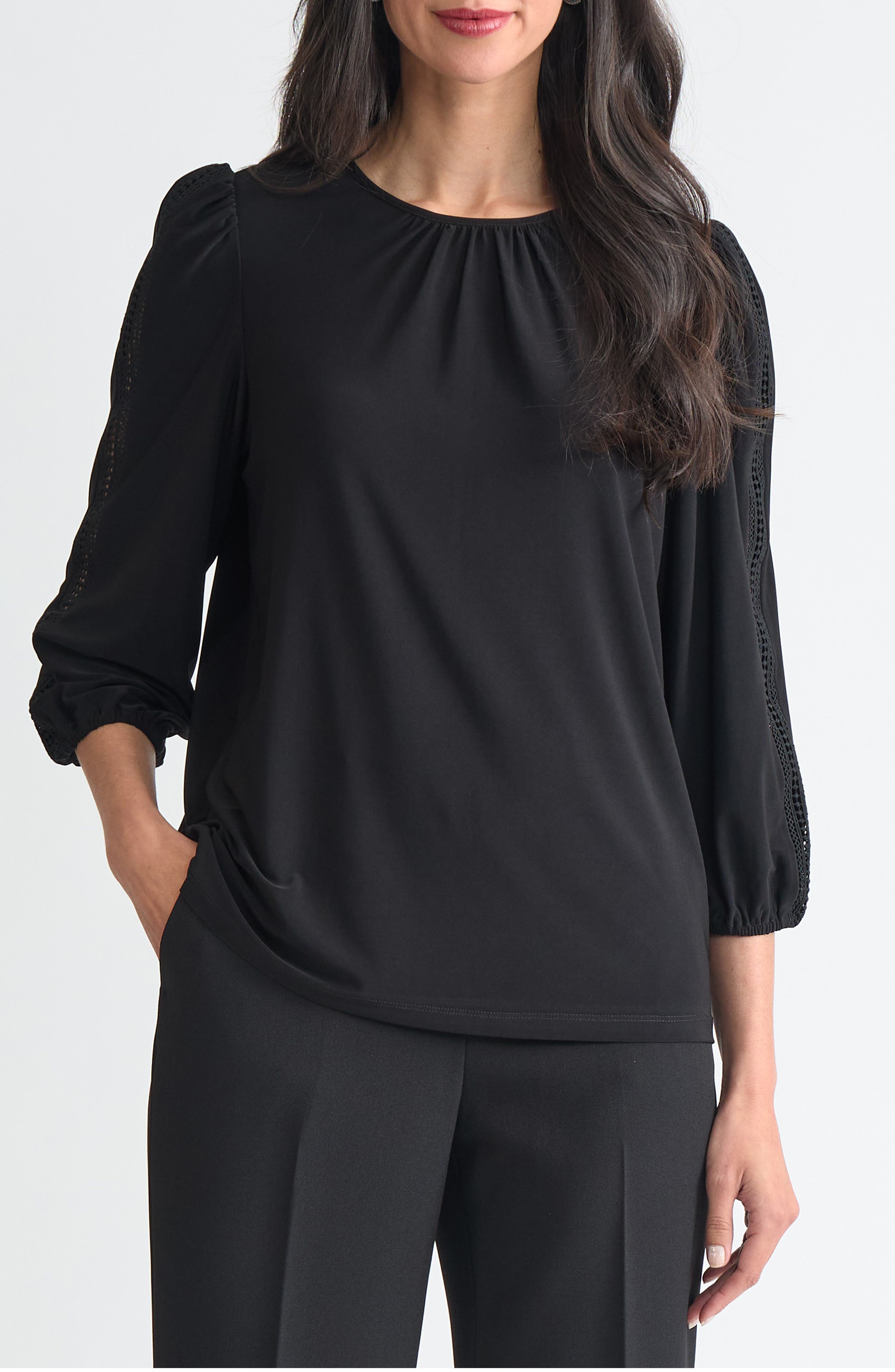 Lace Inset Blouson Sleeve Top